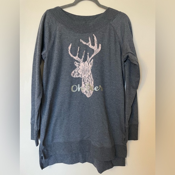 Maurice's Oh Deer Long Gray Sweatshirt Size Large - Picture 3 of 8